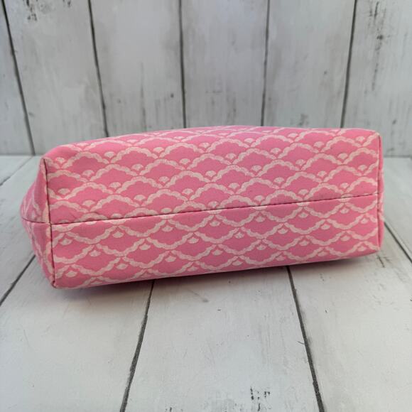 J. McLaughlin Pink Initial "H" Makeup Bag Gold Leather Zipper - Picture 3 of 14